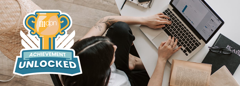 Additional Tools Website Header Additional Tools Website Header - Woman on laptop with Achievement Unlocked Logo on the left